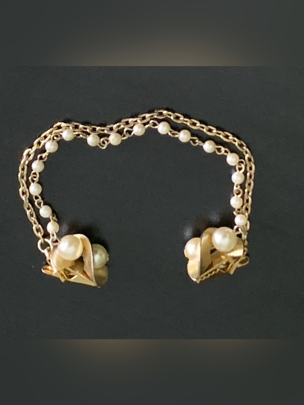 Vintage Gold Tone Faux Pearl Sweater Clip Cardigan Guard Double Chain